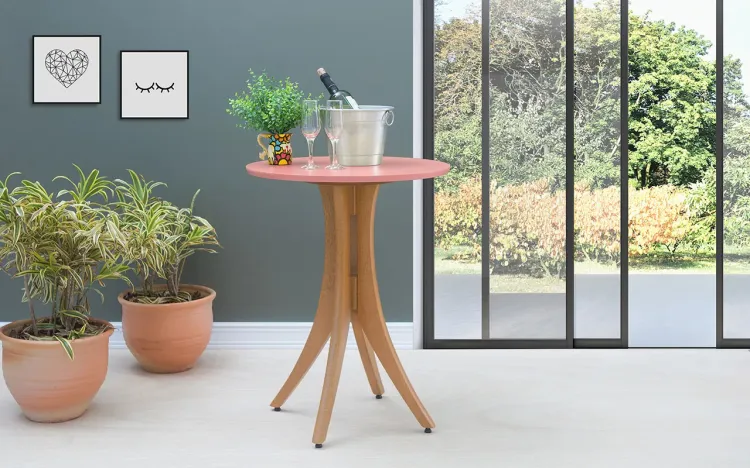 MESA PARA APARTAMENTO PEQUENO REDONDA JULIETTE 60X77CM JATOBÁ E ROSA CORAL