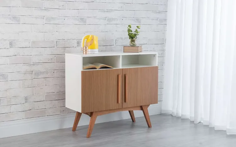 ARMÁRIO BUFFET PARA SALA 2 PORTAS COM NICHO DOLORES BRANCO COM FREIJÓ E JATOBÁ 90x35x79 CM
