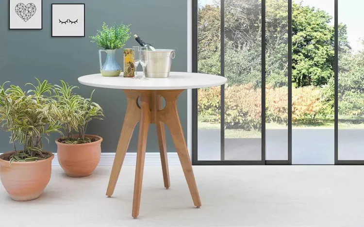 MESA REDONDA PARA JANTAR BIANCHI 90X77CM JATOBÁ E BRANCO