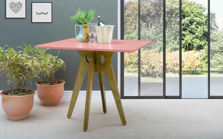 MESA QUADRADA 4 LUGARES BIANCHI 90X90X77CM AMÊNDOA E ROSA CORAL