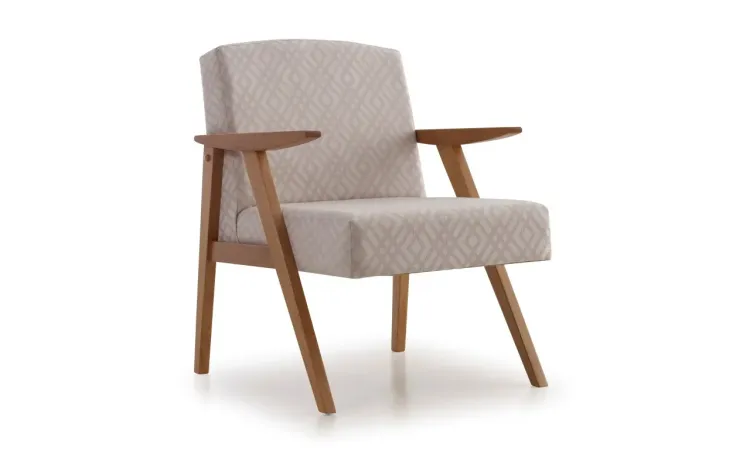 POLTRONA PARA SALA COM BRAÇOS PÉS DE MADEIRA ESTOFADA COR FORTUNA THÉO VERNIZ AMENDOA TEC.142A - 63x71x83 CM