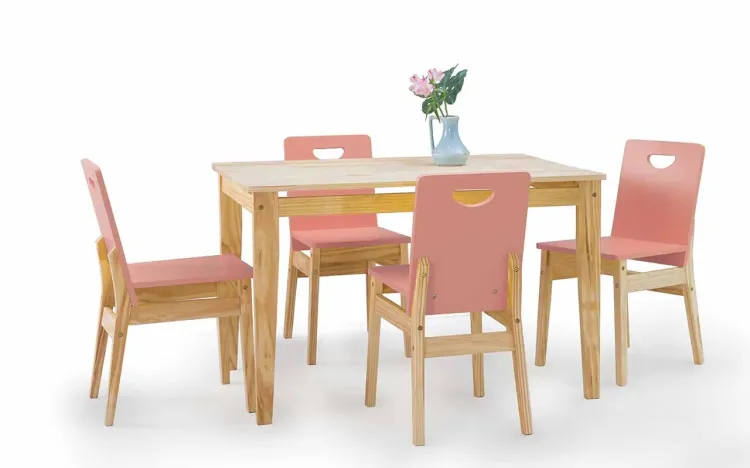 MESA DE JANTAR 4 LUGARES TUCUPI 120CM ACABAMENTO STAIN NATURAL E ROSA CORAL