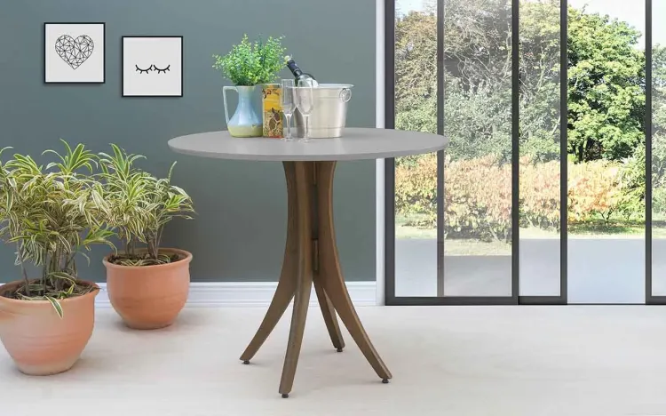 MESA PARA APARTAMENTO PEQUENO REDONDA JULIETTE 90X77CM NOGUEIRA E CINZA CONCRETO