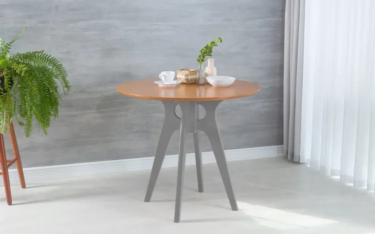 MESA DE JANTAR REDONDA BIANCHI 90X77CM CINZA CONCRETO E JATOBÁ
