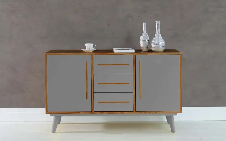 BUFFET PARA SALA DE JANTAR COM GAVETA E 2 PORTAS CELESTE CAPUCCINO E CINZA CONCRETO 133X40X79,5 CM