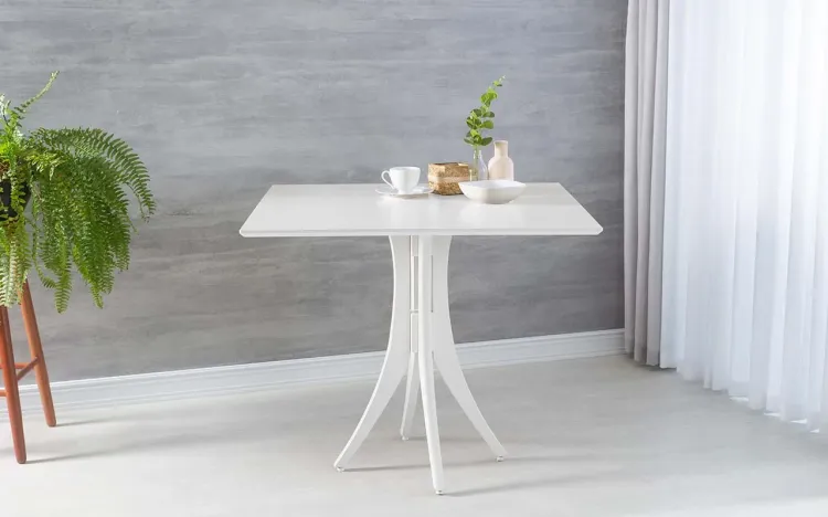 MESA BRANCA DE JANTAR QUADRADA JULIETTE 90X90X77CM LACA BRANCA