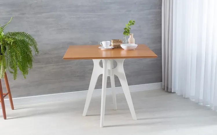 MESA DE JANTAR BRANCA QUADRADA BIANCHI 90X77CM BRANCO E JATOBÁ