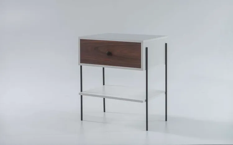 MESINHA DE APOIO NASH MDF BRANCO COM PAU FERRO E PÉS METAL 52X37X60 CM