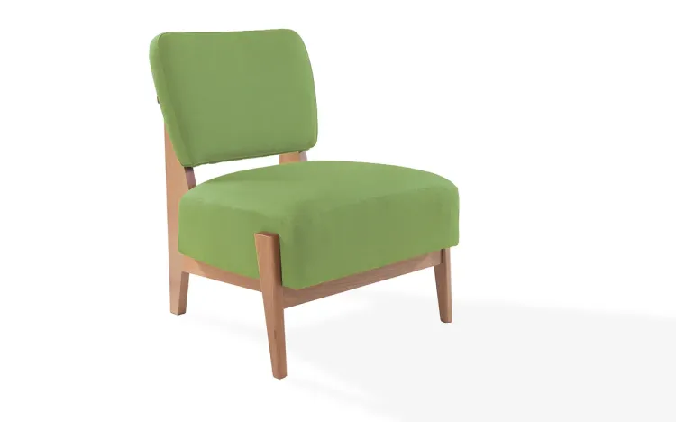 POLTRONA PARA SALA SEM BRAÇOS PÉS DE MADEIRA ESTOFADA COR VERDE SAMAMBAIA VERNIZ AMENDOA TEC. 942 - 67x66x82 CM