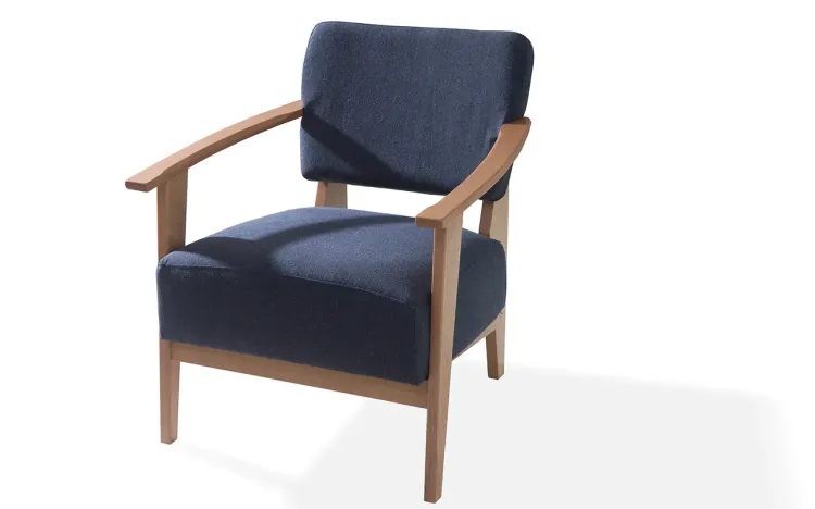 POLTRONA PARA QUARTO POLTRONA INDIVIDUAL DE MADEIRA ESTOFADA COR CHUMBO COM BRAÇOS SAMAMBAIA VERNIZ AMENDOA TEC.997 - 72x66x82 CM