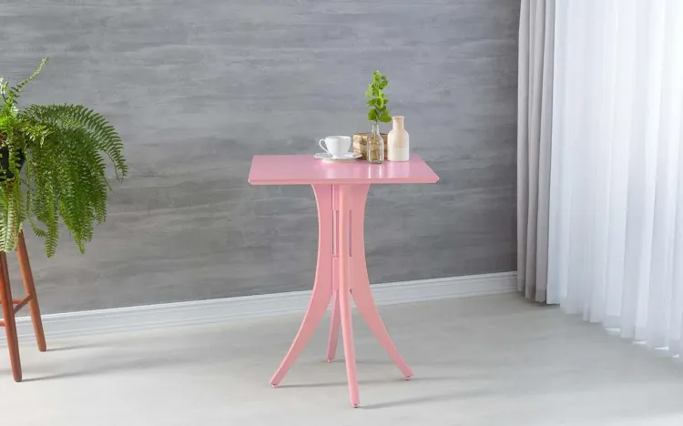 MESA PARA APARTAMENTO PEQUENO QUADRADA JULIETTE 60X60X77CM LACA ROSA BEBÊ