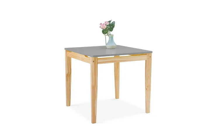 MESA DE MADEIRA PARA SALA DE JANTAR TUCUPI ACABAMENTO STAIN NATURAL E CINZA CONCRETO 80X80X76CM