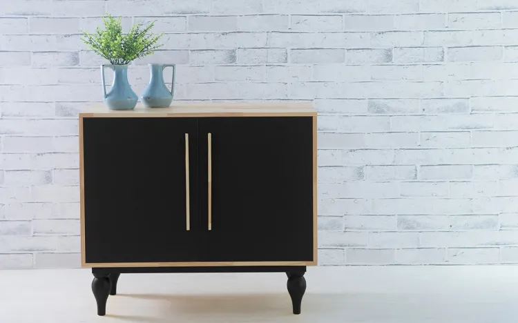 BUFFET PRETO PARA SALA DE JANTAR 2 PORTAS SIDERAL NATURAL E PRETO 90X40X79,5 CM 