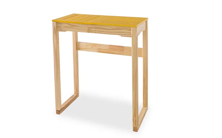 BANCADA GOURMET ALTA DE MADEIRA MACIÇA TAEDA NATURAL COM TAMPO COLORIDO OLGA - VERNIZ NATURAL/AMARELO 80X43X93,5CM