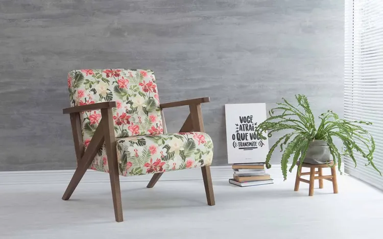 POLTRONA DECORATIVA PARA SALA ANIS VERNIZ CAPUCCINO TEC.S1860 FLORAL 72X76X85 CM