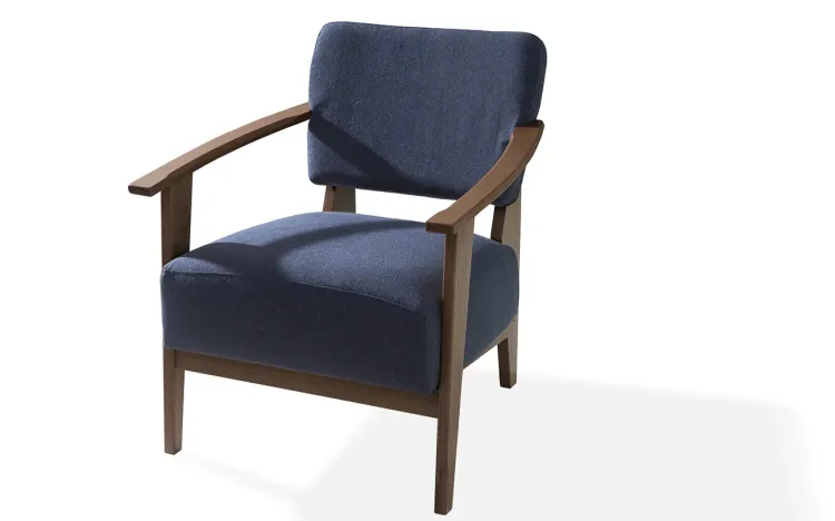 POLTRONA PARA QUARTO DE MADEIRA ESTOFADA COR CHUMBO COM BRAÇOS SAMAMBAIA VERNIZ CAPUCCINO TEC.997 - 72x66x82 CM
