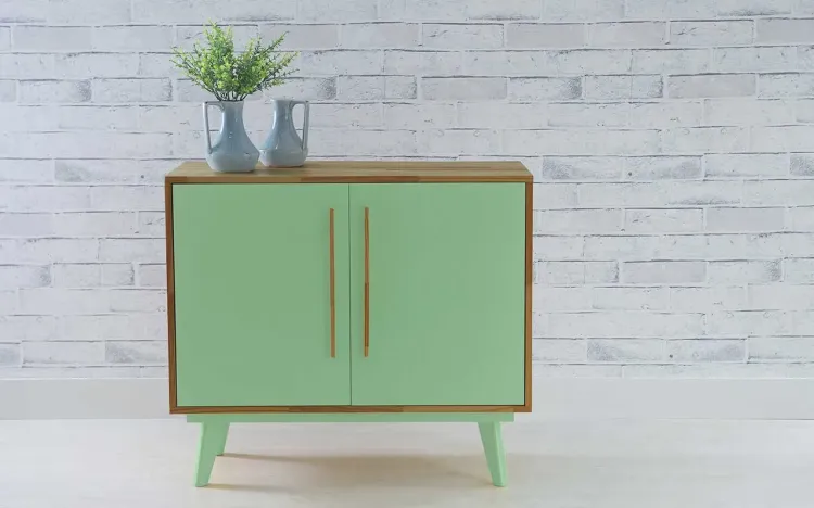 BUFFET PARA SALA 2 PORTAS DE MADEIRA MACIÇA NÓZES E VERDE SÁLVIA CELESTE 90X40X79,5 CM