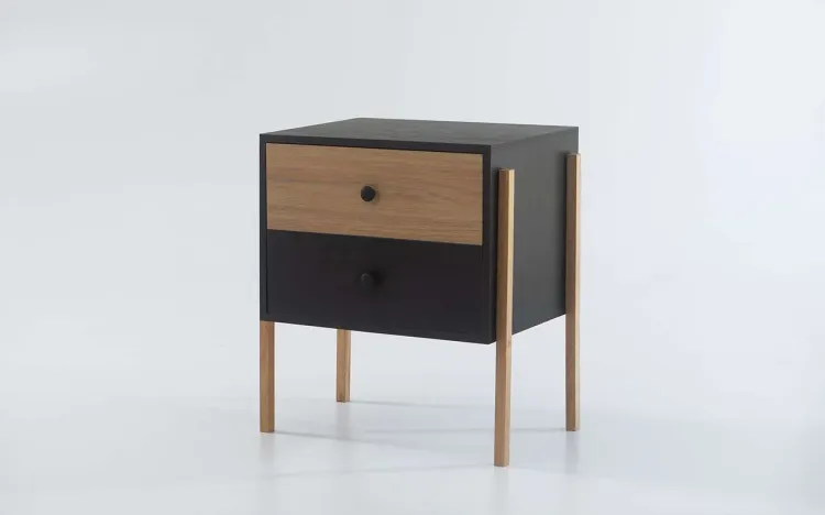 MESINHA DE CABECEIRA COM PÉS DE MADEIRA NASH MDF PRETO COM DUAL E PÉS TAUARI 54X37X60 CM