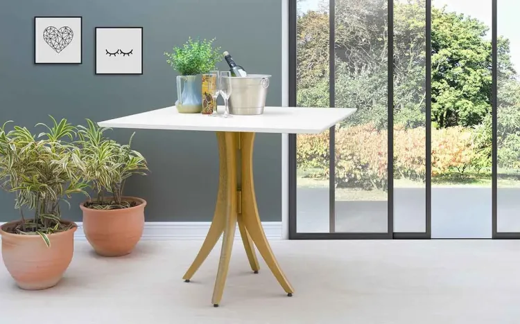 MESA BRANCA DE JANTAR QUADRADA JULIETTE 90X90X77CM AMÊNDOA E BRANCO