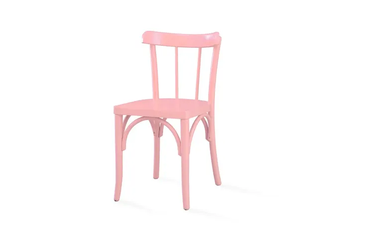 CADEIRA PARA SALA DE MADEIRA COM ENCOSTO E ASSENTO ANATÔMICO JUSTINE LACA ROSA BEBÊ 43x47,5x78,5 CM
