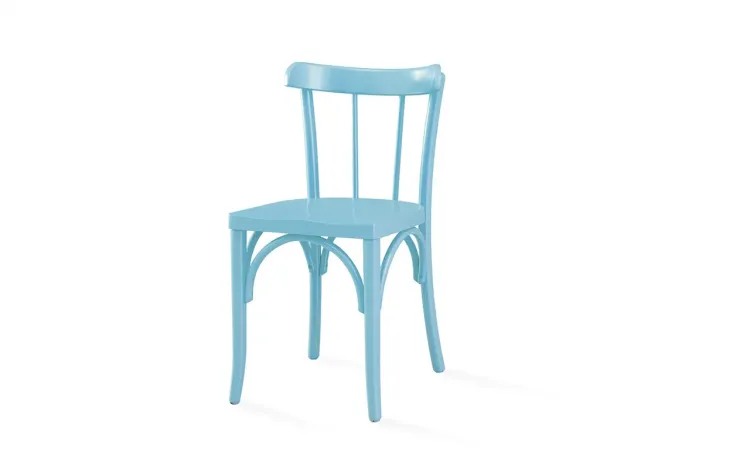 CADEIRA JANTAR DE MADEIRA COM ENCOSTO E ASSENTO ANATÔMICOJUSTINE LACA AZUL BEBÊ 43x47,5x78,5 CM