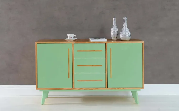 APARADOR BUFFET COM GAVETAS E 2 PORTAS CELESTE NÓZES E VERDE SÁLVIA 133X40X79,5 CM