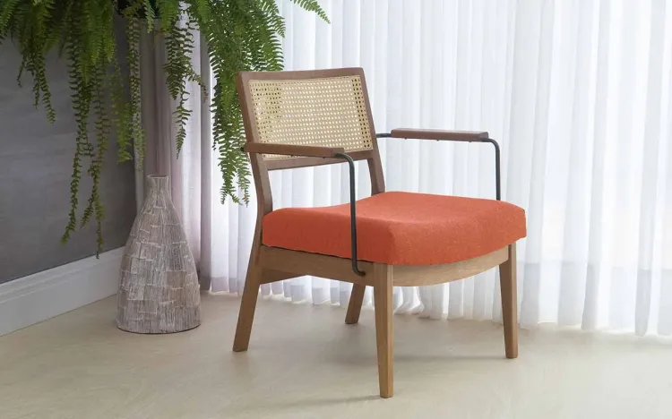 POLTRONA PARA SALA PALHINHA LAVANDA AÇO PRETO VERNIZ AMENDOA TEC.918 SALMÃO 63,5X64X78 CM