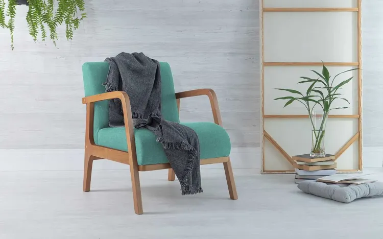 POLTRONA DE SALA ALFAZEMA VERNIZ AMENDOA TEC.950 AZUL TURQUESA 60,3X73X77 CM
