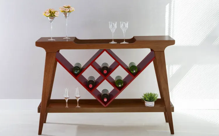 APARADOR ADEGA GOURMET DE MADEIRA MACIÇA COM TAMPO ESPELHADO PUBI 130X33X90CM - VERNIZ CAPUCCINO E VERMELHO