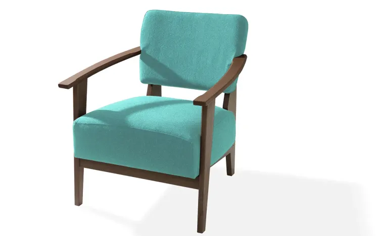 POLTRONA COM BRAÇOS TURQUESA SAMAMBAIA VERNIZ CAPUCCINO TEC.950 - 72x66x82 CM