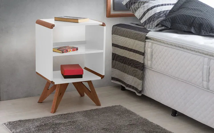 MESA DE CABECEIRA ALTA BRANCO DESIGN RETRÔ VINTAGE PRESLEY 46X33,5X71 CM
