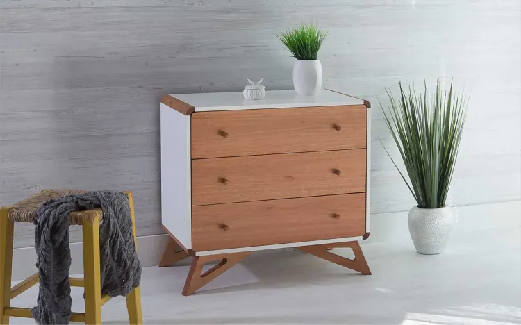 CÔMODA BRANCA MODERNA DE MADEIRA MACIÇA 3 GAVETAS PRESLEY STAIN EUCALIPTO 72x40x68,5 CM