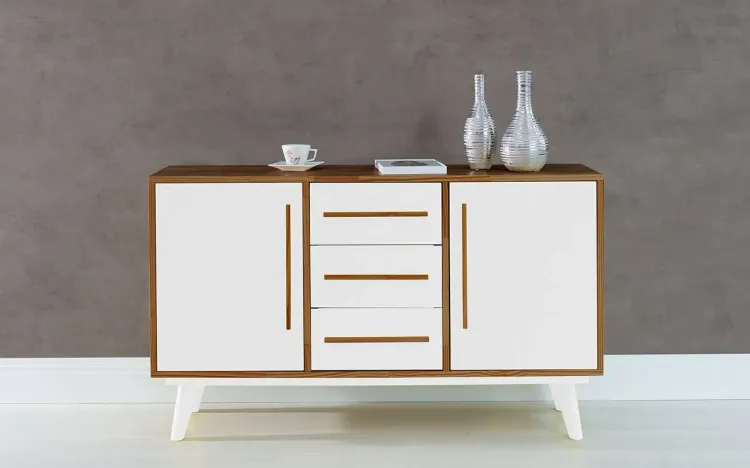 BUFFET PARA SALA DE JANTAR COM GAVETA E 2 PORTAS CELESTE CAPUCCINO E BRANCO 133X40X79,5 CM
