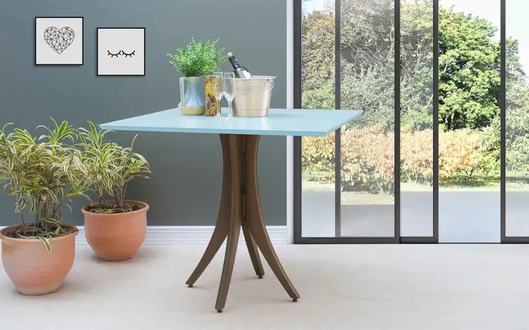 MESA PARA LANCHONETE QUADRADA JULIETTE 90X90X77CM NOGUEIRA E AZUL BEBÊ