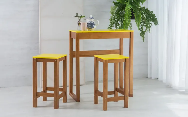 CONJUNTO GOURMET ALTO DE MADEIRA MACIÇA TAEDA OLGA VERNIZ CAPUCCINO E AMARELO 80CM