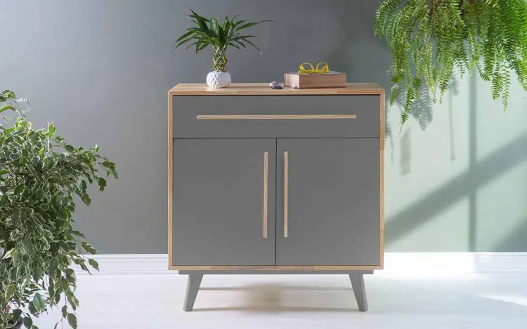 APARADOR COM GAVETA E 2 PORTAS CELESTE NATURAL E CINZA CONCRETO 90X40X98 CM
