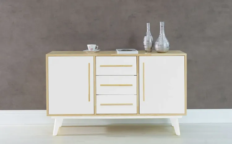 BUFFET PARA SALA DE JANTAR COM GAVETA E 2 PORTAS CELESTE NATURAL E BRANCO 133X40X79,5 CM