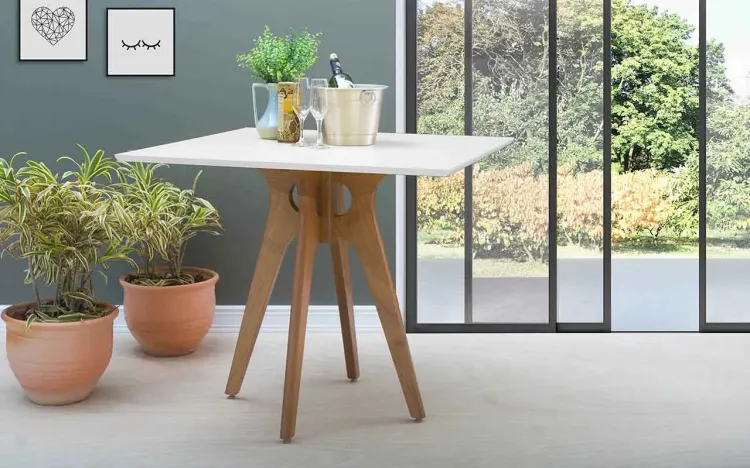 MESA BRANCA DE JANTAR QUADRADA BIANCHI 90X90X77CM JATOBÁ E BRANCO