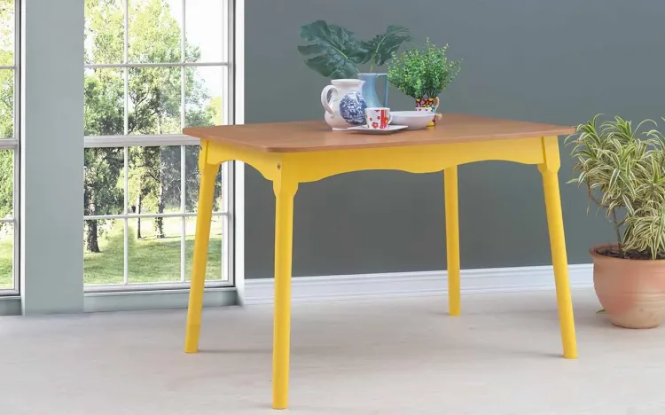 MESA 4 LUGARES MIMO 110X80X76CM VERNIZ JATOBÁ E LACA AMARELO