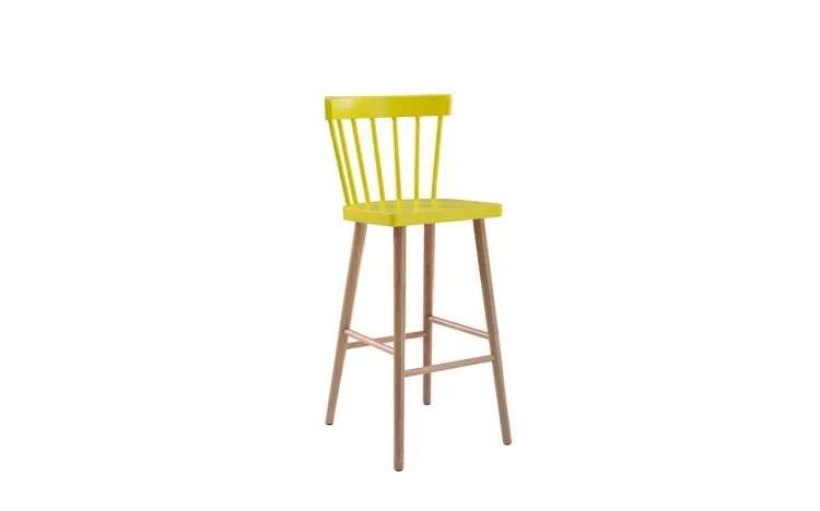 BANQUETA MODERNA PARA COZINHA FOLK VERNIZ JATOBÁ E AMARELO 45x46x105CM