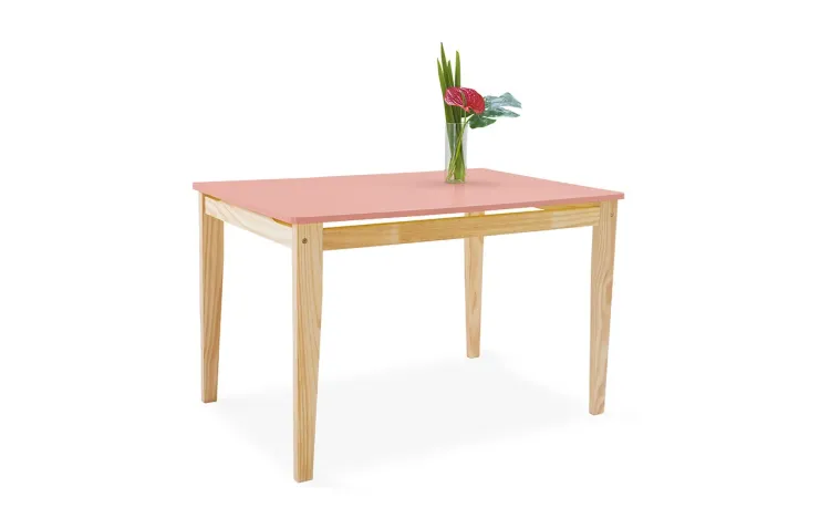 MESA DE MADEIRA TUCUPI ACABAMENTO STAIN NATURAL E ROSA CORAL 120X80X76CM 