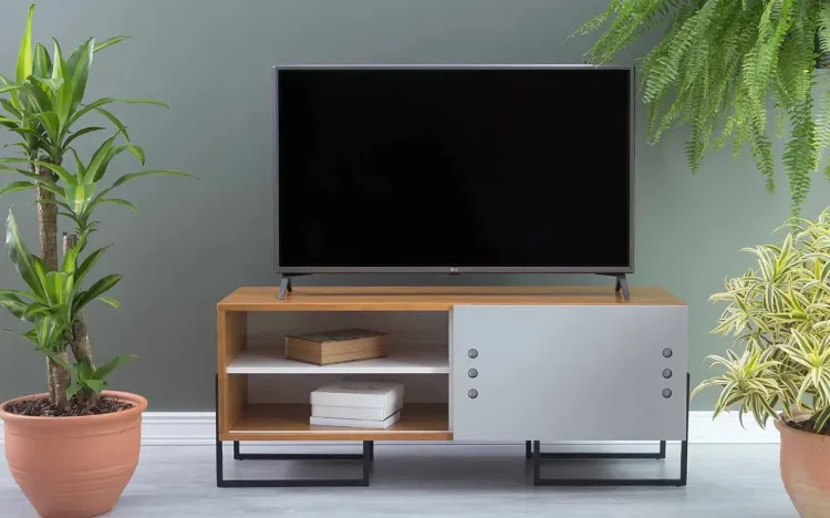 RACK DE TV PARA SALA PORTA DE CORRER CROSBY MDF FREIJÓ E CINZA 123X43,6X48,5 CM 