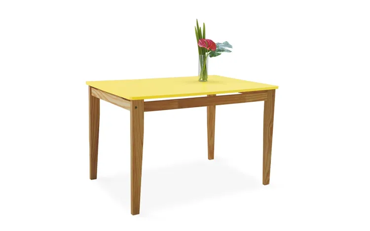 MESA 4 LUGARES TUCUPI ACABAMENTO STAIN NOZES E LACA AMARELO 120X80X76CM