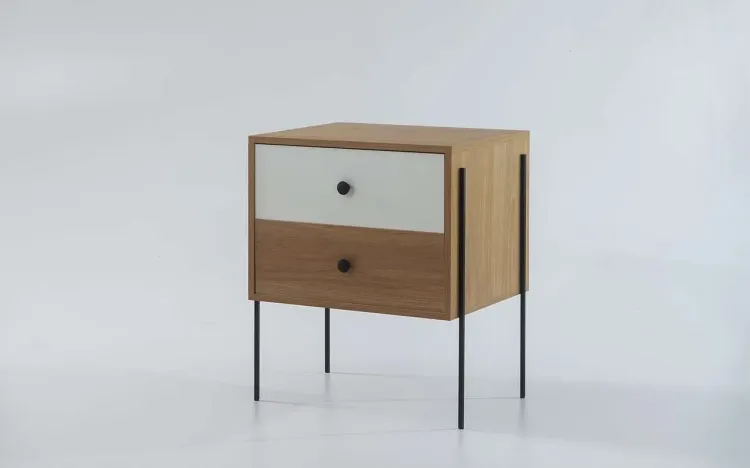 MESA DE CABECEIRA PEQUENA 2 GAVETAS NASH MDF DUAL COM BRANCO E PÉS METAL 52X37X60 CM