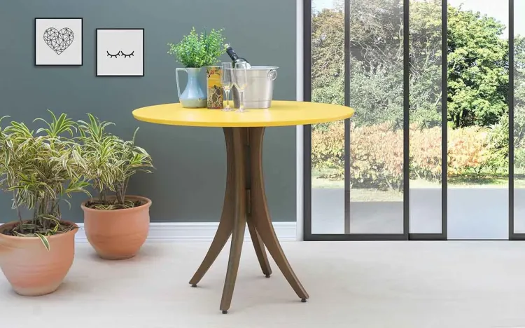 MESA DE JANTAR REDONDA JULIETTE 90X77CM NOGUEIRA E AMARELO
