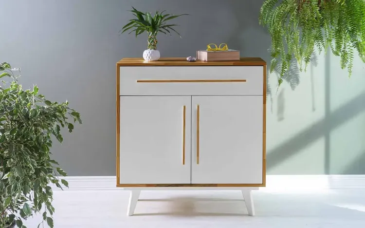 BALCÃO COM GAVETA E 2 PORTAS CELESTE NÓZES E BRANCO 90X40X98 CM