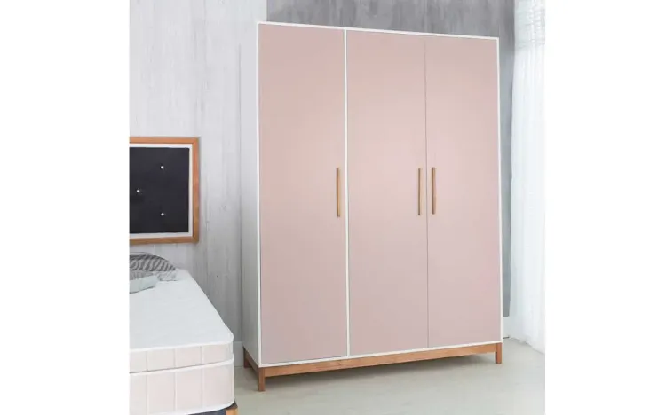 ROUPEIRO 3 PORTAS GUARDA-ROUPA ROSA DESIGN MODERNO MDF E MADEIRA MACIÇA MOORE 154,6x53x198,5 CM