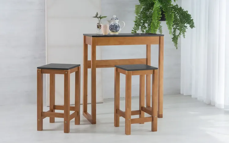 CONJUNTO BISTRÔ DE MADEIRA TAEDA COM TAMPO MDF MACIÇO OLGA VERNIZ CAPUCCINO E PRETO 80CM