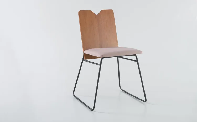 CADEIRA ESTOFADA DE METAL BEND 05 VERNIZ JATOBÁ E TEC. 315 ALGODÃO ROSA 51X51X81 CM