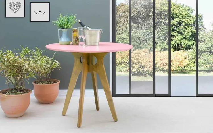 MESA REDONDA 4 CADEIRAS BIANCHI 90X77CM AMÊNDOA E ROSA BEBÊ